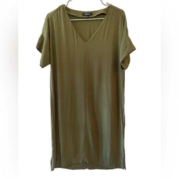 Madewell Novel Shift Sheath Dress Olive Green V-Neck Women's Small - Picture 4 of 10